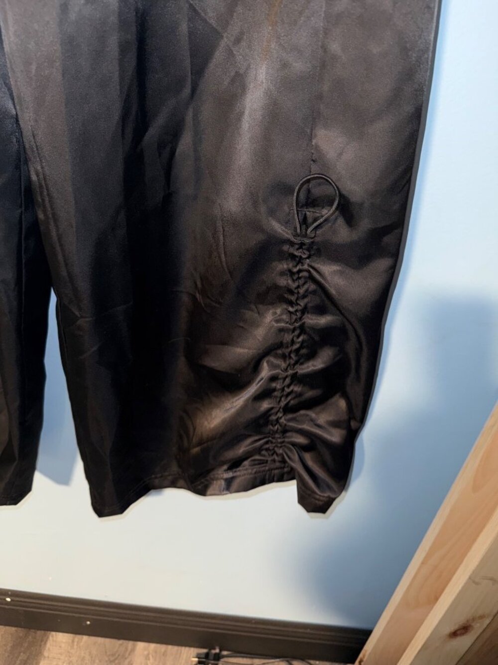 ADIDAS Womens L BLACK Satin Wide Leg Cargo Pants Ruched Front Utility Streetwear - Picture 6 of 10